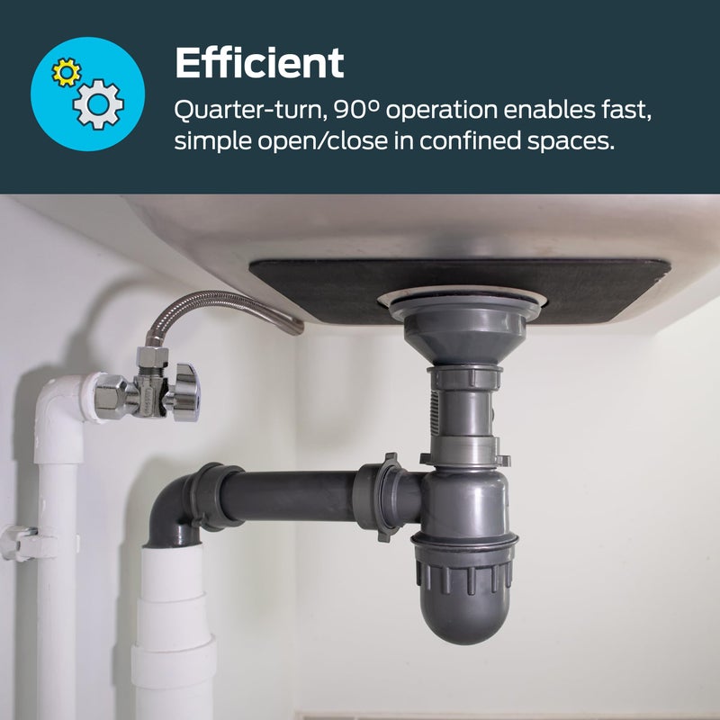 Eastman 1/2 Inch FIP x 3/8 Inch OD Compression Quarter Turn Angle Stop Valve, Brass Plumbing Fitting, Chrome, 10733LF - Image 3